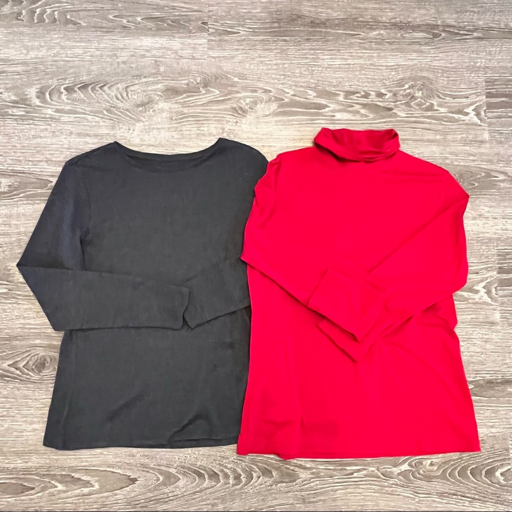Coldwater Creek lot of 2 long sleeve shirts. Red and gray medium 10-12